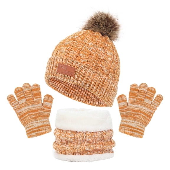 Splozh Toddler Hat Winter Hat Scarf Gloves Set Kids Winter Hat Scarf Gloves Sets with Knit Thick Warm Fleece Lined Yellow,1-5 Years
