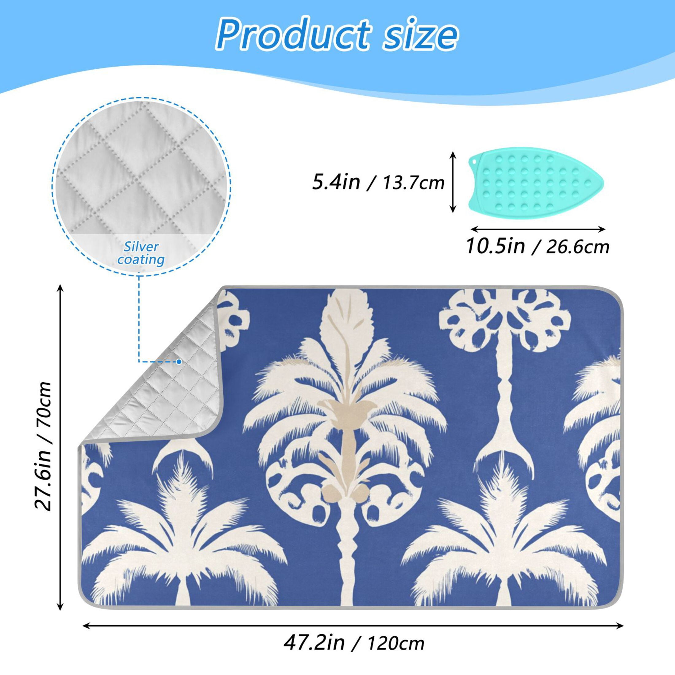 Tropical White Palm Trees Ironing Mat Blanket Portable Travel Ironing Pad Heat Resistant Pad 47.2" x 27.6”