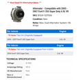 thumbnail image 2 of Alternator - Compatible with 2005 - 2007 Ford F-250 Super Duty 6.0L V8 2006, 2 of 2