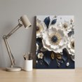 thumbnail image 4 of White Anemones Canvas Wall Art for Living Room Bedroom Bathroom, Rustic Floral Golden Leaf Veins Deep Navy Backdrop Canvas Art Wall Decor, Artwork for Walls Home Office Decor, 12"x16", 4 of 9
