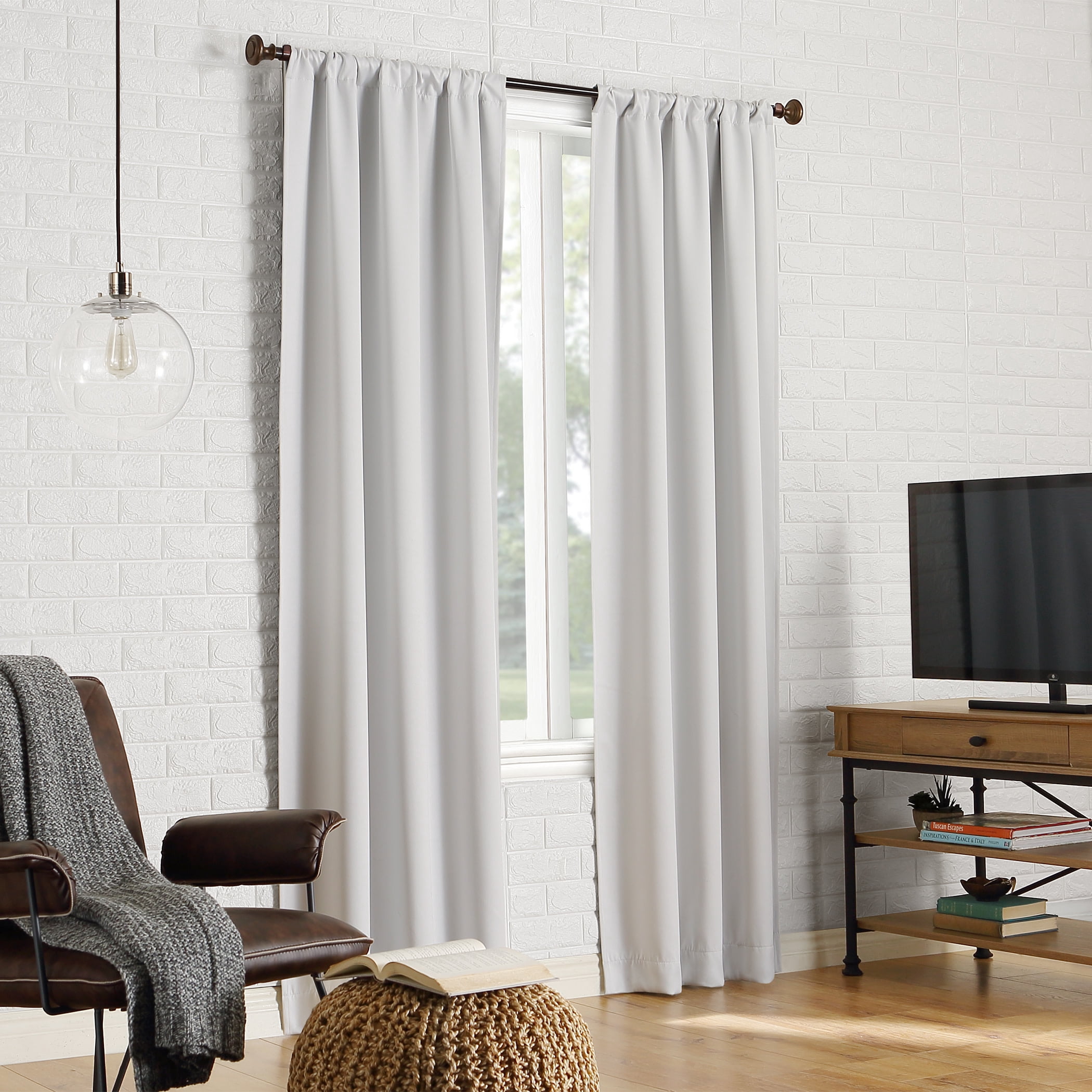 Sun Zero Avery 100% Blackout Rod Pocket Single Curtain Panel, Pearl White, 40"W x 63"L
