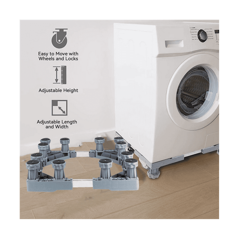 Two Adjustable Mobile Washing Machine Stand Base with Wheels, Heavy Duty Appliance Roller, Suitable for Refrigerator Base, Dryer Base, Washing