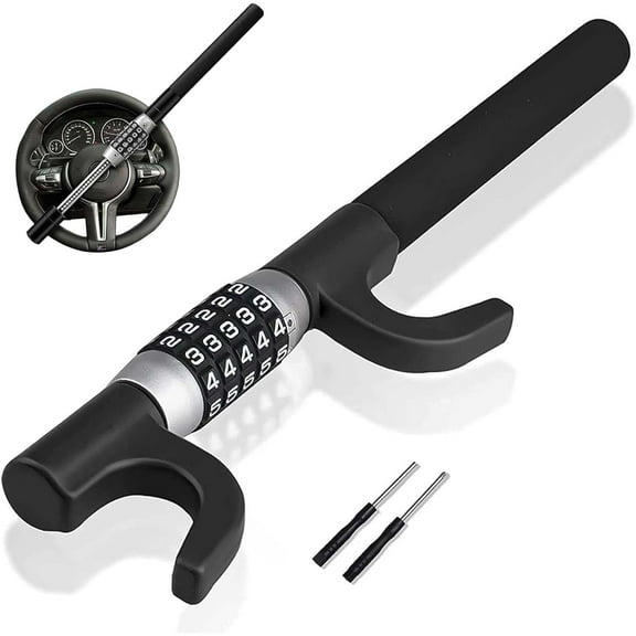 Steering Wheel Lock, Anti-Theft Car Device, Keyless Password Retractable Steering Lock Theft Prevention Bar for Car Trucks SUV Van, Black