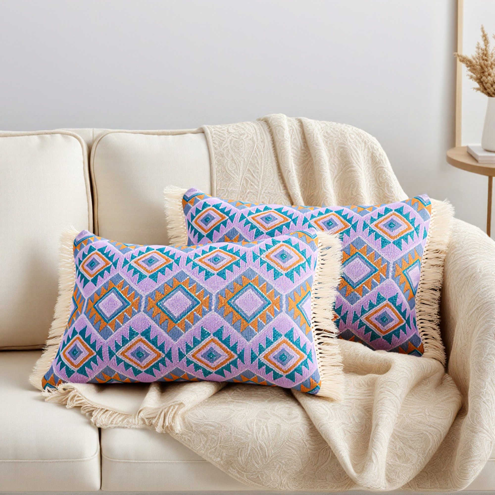 Unique Bargains Boho Throw Pillow Covers Geometric Pattern Cushion Cases 20" x 12" Purple