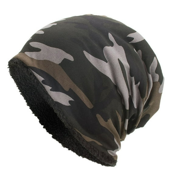 Meidiya Men Winter Hat Camouflage Print Fleece Baggy Elastic Soft Cold-proof Lightweight Breathable Color Matching Tactical Men Beanie for Hunting Riding Fishing