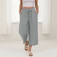 thumbnail image 6 of AKOEE Cotton Linen Capris for Women with Pockets Drawstring Elastic Waist Wide Leg Beach Lounge Capri Pants (2XL, Gray), 6 of 8