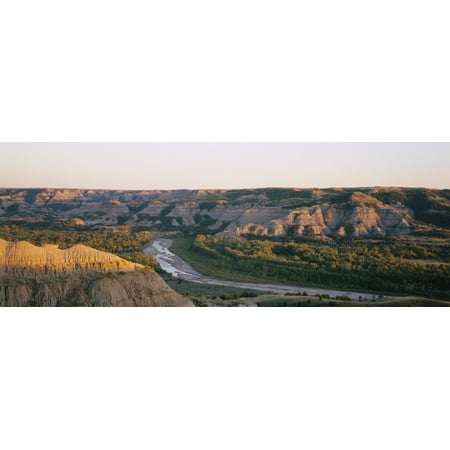 Theodore Roosevelt North Dakota (High angle view of a river passing through a landscape Little Missouri River Badlands Theodore Roosevelt National Park North Dakota USA Canvas Art - Panoramic Images (36 x)