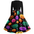 thumbnail image 5 of Halloween Dresses for Women Spider Cocktail Crew Neck Scary Dresses Skeleton Printed Long Sleeve Fall Swing Dress with Belt S, 5 of 5