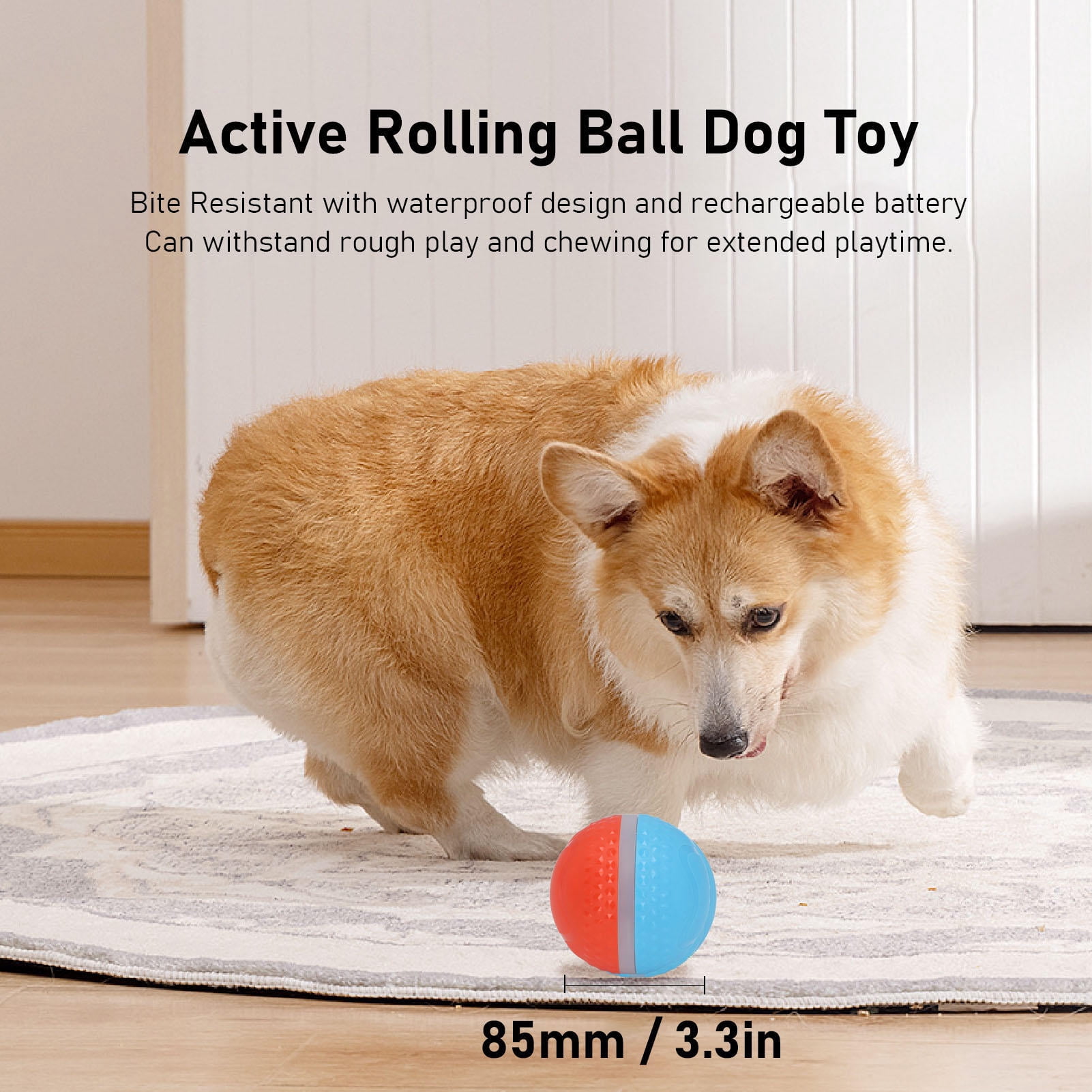 BOKYAN Active Rolling Ball – Waterproof, Rechargeable Interactive Toy for Medium‑Large Dogs, Blue/Orange
