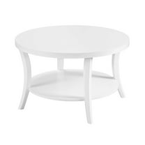 Convenience Concepts Charleston Round Coffee Table with Shelf in White Wood