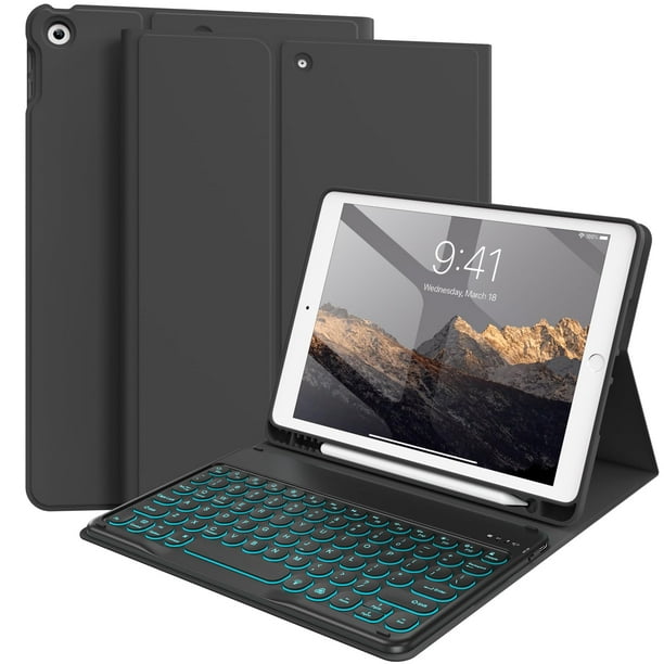 Funda de teclado BQDIYOO para iPad de 9ª, 8ª y 7ª generación con Bluetooth
