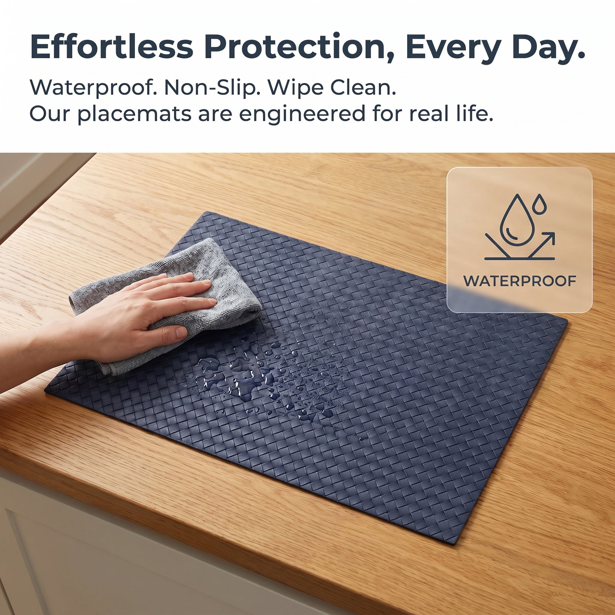 Unique Bargains Set of 6 Leather Placemats for Kitchen Dark Blue 17*12in