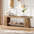 thumbnail image 3 of Finmind 59" Extra Long 2-Tier Entryway Bench, Farmhouse Wooden Shoe Storage Bench with Open Shelves, End of Bed Seat for Entryway, Hallway, Bedroom, Living Room, Natural, 3 of 7