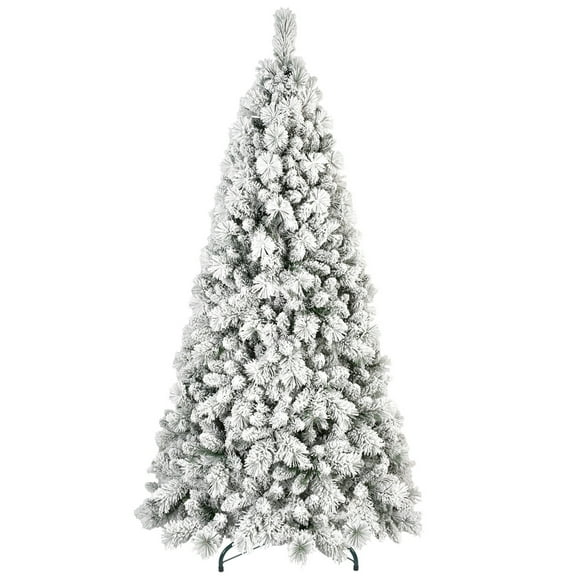 Flower Dance® 9FT Flocked Christmas Tree with 750 Warm White LED Lights–1964 Tips, Snowy PVC & Hard Needle Branches, Hinged Design for Easy Setup, Sturdy Metal Stand – Full & Realistic Holiday Tree