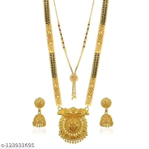 Traditional Gold-Plated Bridal Mangalsutra Set with Earrings Indian Wedding Jeweley For Womens