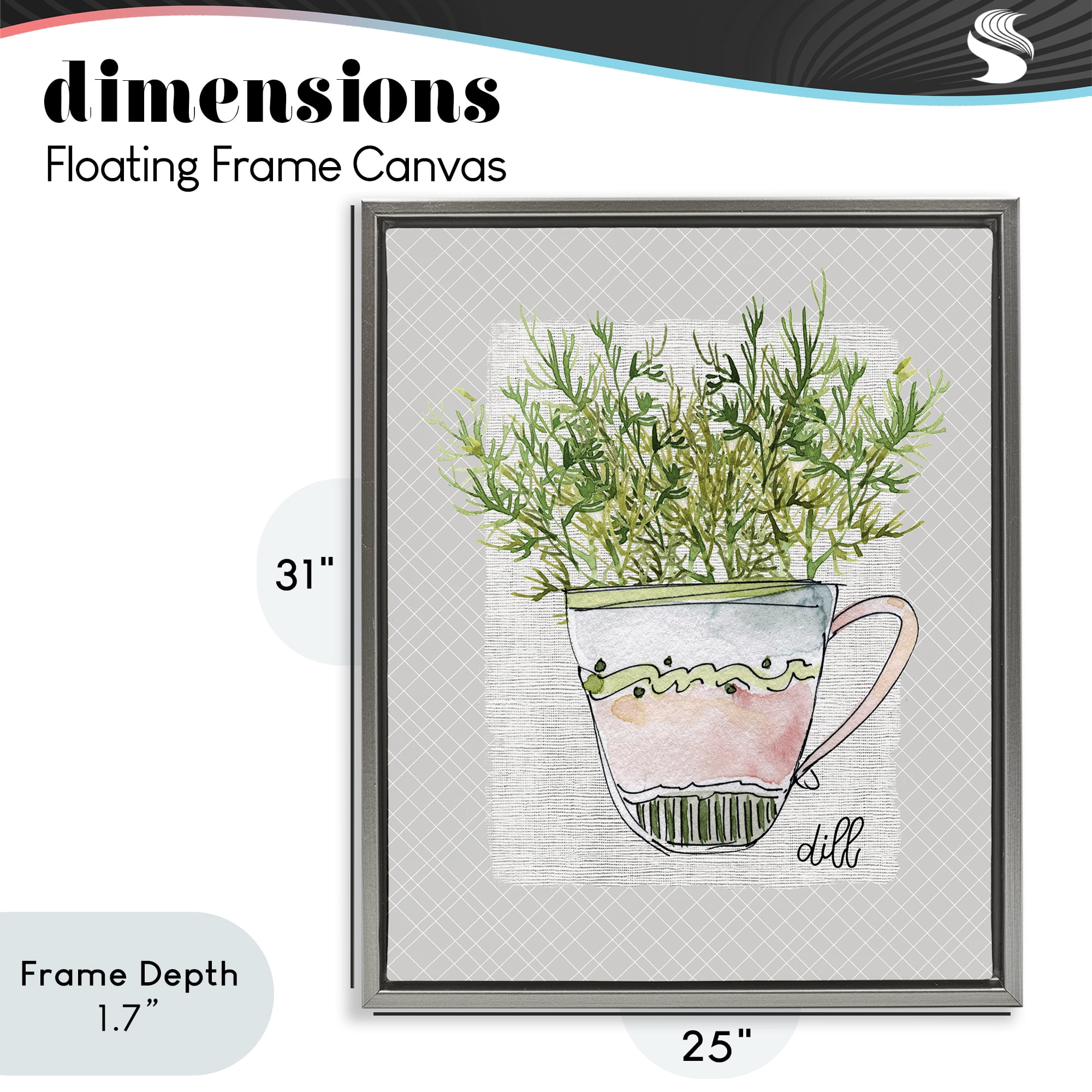 Stupell Industries Dill Herb Mug Gray Framed Floater Canvas Wall Art, design by Livi Finn