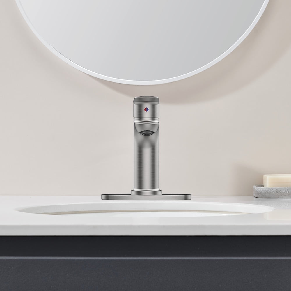 Brushed Nickel Single Handle Bathroom Faucet with Deck For 1 or 3 Holes,Laundry Vanity Sink Faucet with Two 9/16" Hoses
