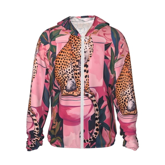 Logiee Cheetah On Toilet Humor Art Print Men's Women Light Jacket Full Zip Sun Protection Hoodie Long Sleeve Sun Shirts for Men Hiking Fishing Zip Pockets-Small