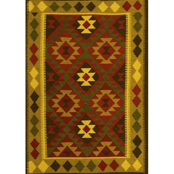 Ahgly Company Indoor Rectangle Oriental Yellow Traditional Area Rugs, 2' x 4'