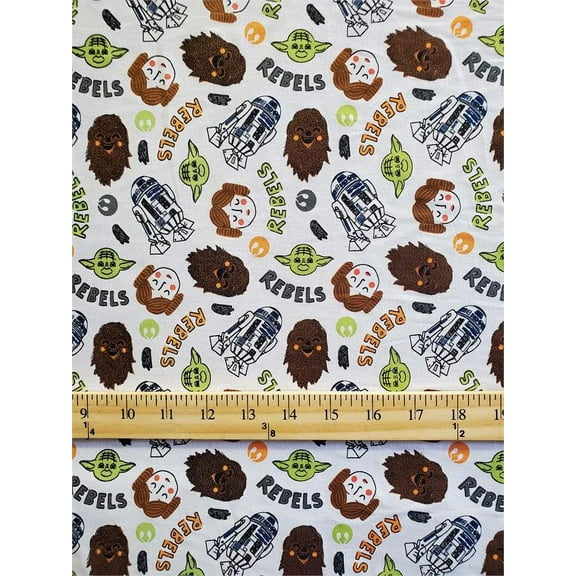 100% Cotton Fabric Star Wars Rebels, R2D2, Yoda, Hassbro, & Princess Leia-Print