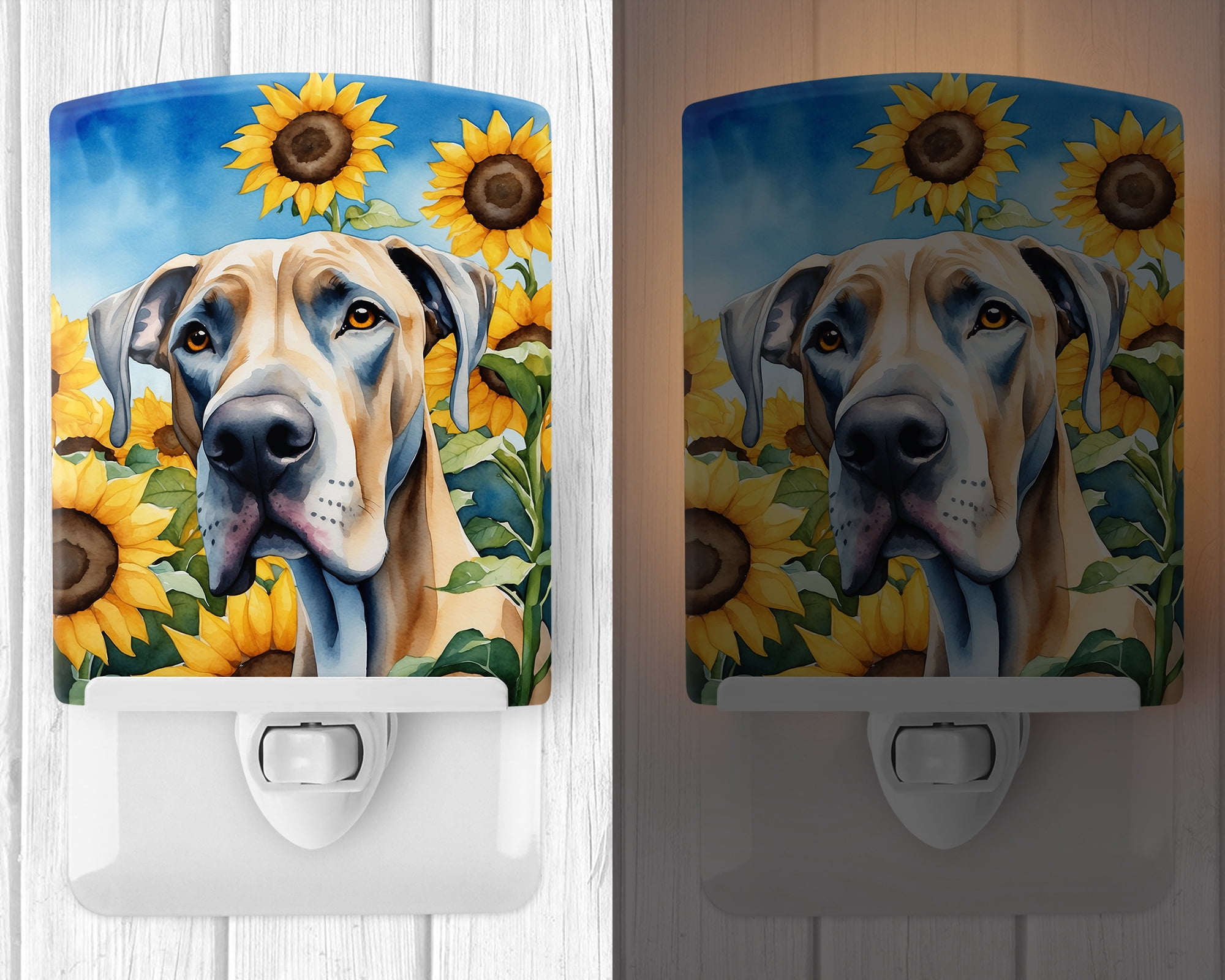 Great Dane in Sunflowers Ceramic Night Light 4 in x 6 in