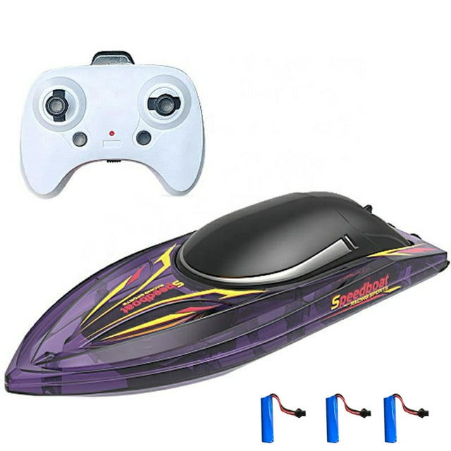 Graflsoa High-Speed 2.4G Phantom Remote Control Boat with Auto Flip Reset, LED Lights, and Triple Battery (Transparent Purple) – Perfect for All Ages