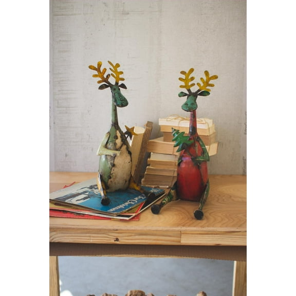Kalalou Recycled Sitting Iron Moose Set of Two