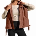 thumbnail image 2 of Women'S Fuzzy Fleece Vest Oversized Sleeveless Fall Warm Button Down Gilet Outerwear with Pockets Dark Brown L, 2 of 7