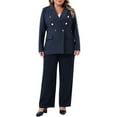 thumbnail image 2 of Agnes Orinda Women's Plus Size Blazers Notch Lapel Long Sleeve Buttons Office Work Jackets Blazer with Pockets 1X Navy Blue, 2 of 6