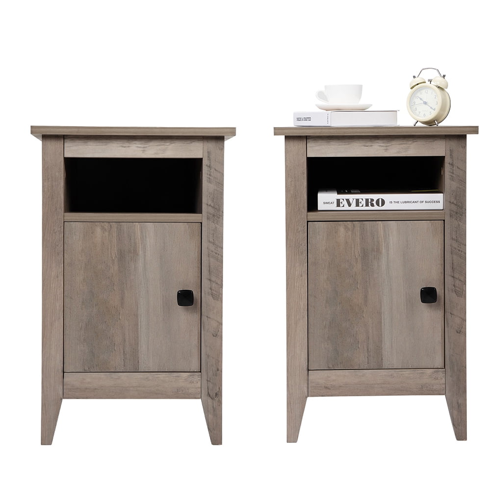 Kadyn Bedside Tables&nbsp;set of 2 for Bedroom, Wooden End Side Table with Storage Cabinet and Open Shelf for Nursery, Bedside Table for Bedroom, Taupe