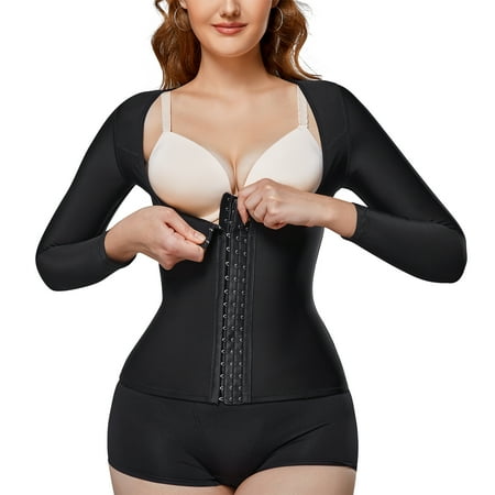

Eleady Women good breathability Compression Shapewear Tops Long Sleeves Waist Trainer Vest Underbust Tummy Control Body Shaper(Black X-Large)