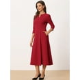 thumbnail image 3 of DARING DIVA Work Office Elegant 3/4 Sleeve V Neck A-Line Dress L Red, 3 of 6