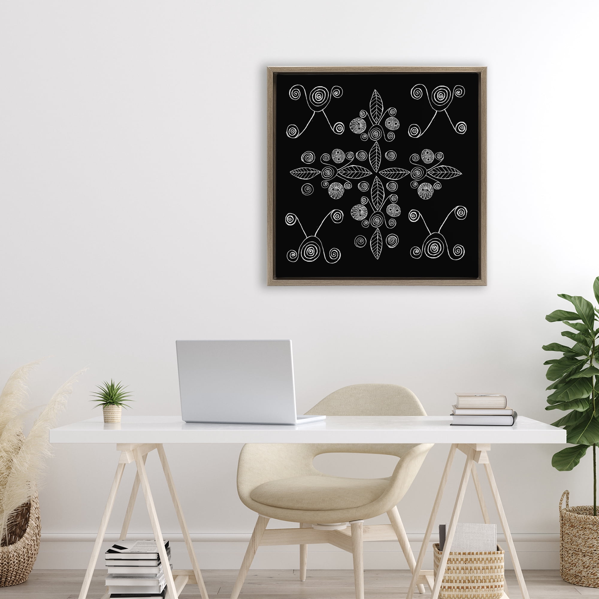 Stupell Industries Geometrics & Leaf Fractals Brown Framed Floater Canvas Wall Art, design by El Perkin