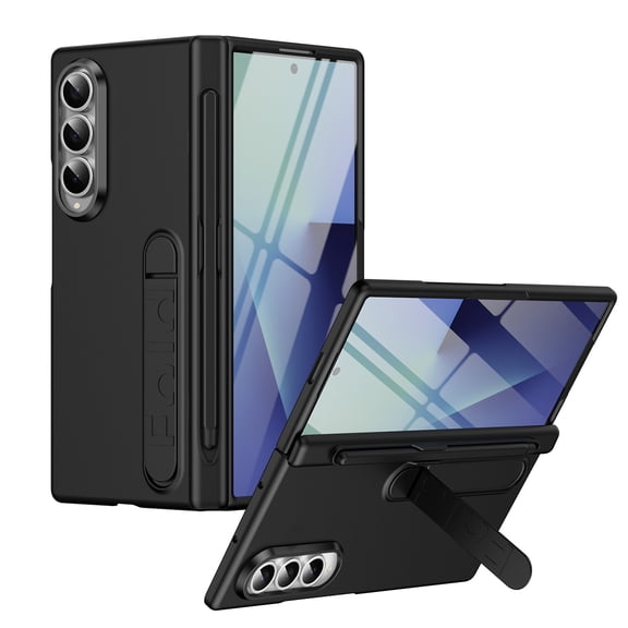 Dteck Case for Samsung Galaxy Z Fold 4,Shockproof Hinge Protection PC Case Built-in Tempered Glass Screen Protection Kickstand Cover with Pen Stylus,Black
