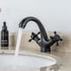 thumbnail image 2 of Grifo de baño negro retro, latón antiguo, grifo de lavabo de dos manijas, grifo de baño, grifo mezclador de casa de campo, cepillado, para baño, 2 of 5
