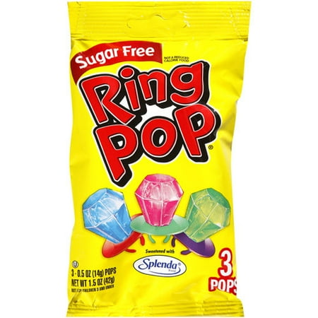 Ring Pop Sugar-Free Strawberry, Watermelon, & Blue Raspberry Lollipops, 0.5 Oz., 3 Count