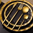 thumbnail image 2 of Juego de cubiertos de oro mate de 20 piezas, juegos de cubiertos de acero inoxidable ligeros, cuchillo, tenedor, cuchara redonda, apto para lavavajillas, 2 of 5