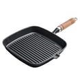 thumbnail image 1 of Sartén de Parrilla, Sartén de Bistec Manja de Madera en la parte Inferior Espesa inclusión Calentando 8.7 Pulgadas de Hierro Fundido Antiadherente para Cocinar en Interiores, 1 of 7