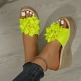 thumbnail image 4 of Women's Pearl Floral Applique Woven Platform Wedge Slides, Open Toe Beach Party Summer Mules, 4 of 9