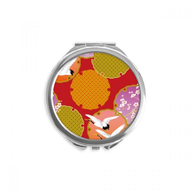 Japan Art Japanese Style Crane Hand Compact Mirror Round Portable Pocket Glass