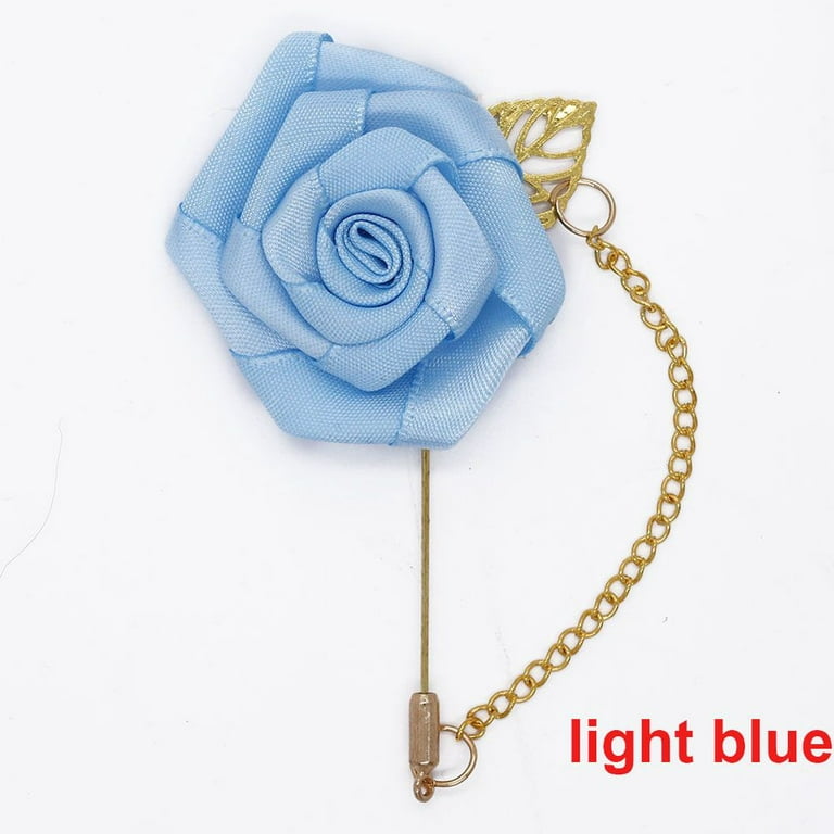 Trendy Men‘s Suit Brooch Groom Boutonniere Simple Corsage Roses Lapel Pin  Brooches Fashion Accessories Jewelry Brooch Pins LIGHT BLUE