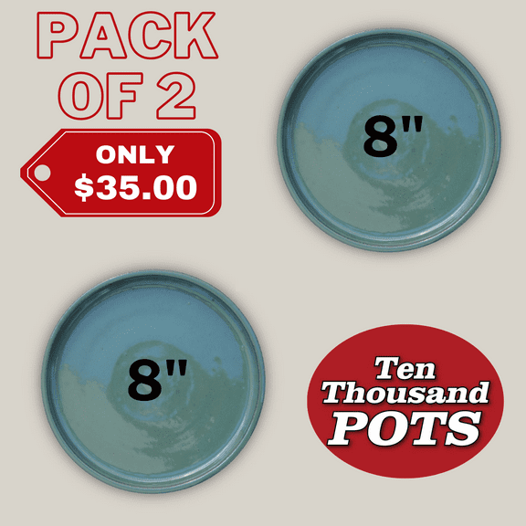 Round | Green Cream Ceramic Plant Saucer | High Fired Ecofriendly Clay - Sizes 8"-17.5" - FREE SHIPPING (GreenCream, High-FiredCeramic, 8"W-PACKOF2)