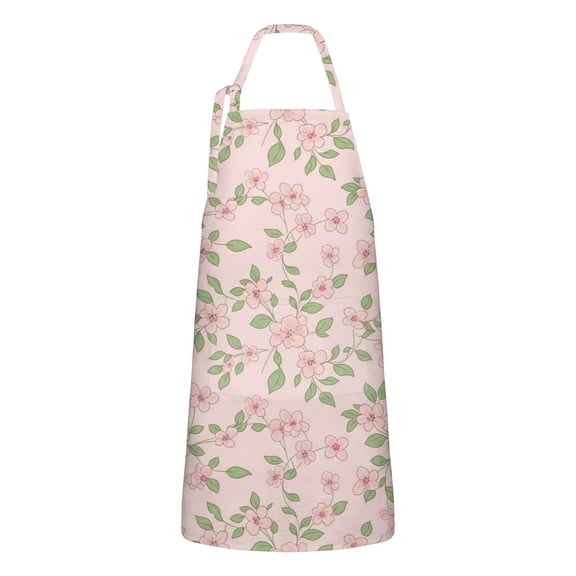 Pioneer Flower Floral Print Pattern Apron for Women and Men, Cotton Linen Waterproof with Pockets, Adjustable, 33x27 Inch for Kitchen, Gardening, BBQ, Salon