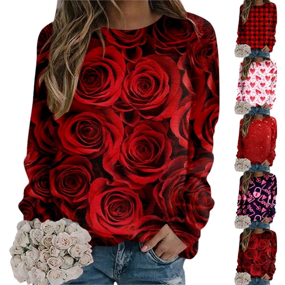 Women Valentines Sweatshirt Casual Love Theme Long Sleeve Crewneck Hoodless Tops Loose Comfortable Daily Loungewear Cute Sweatshirts for Women
