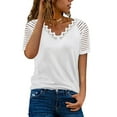 thumbnail image 2 of Babysbule Womens Summer Tops Clearance Women Casual Solid Short Sleeve V-Neck Loose Lace Blouse Tops T-Shirt, 2 of 9