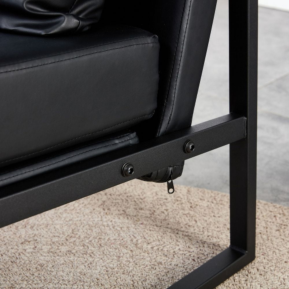 BSHTI PU Leather Accent Arm Chair Mid Century Upholstered Armchair with Metal Frame Extra-Thick Padded Backrest and Seat Cushion Sofa Chairs for Living Room(Black PU Leather+Metal Frame+Foam)