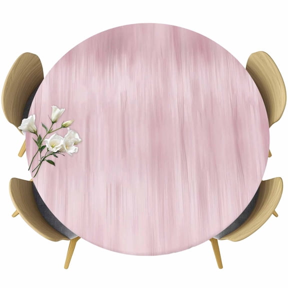 Pink Round Tablecloth, Fitted Table Cover with Elastic for 55"-60" Round Tables, Modern Abstract Art Ombre Striped Table Cloth Outdoor Indoor Dinning Party Waterproof Tablecloths