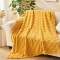 thumbnail image 4 of Super Soft Queen Blanket Mustard Yellow Premium Silky Flannel Fleece 3D Checkered Lightweight Bed Blanket All Season Use (Mustard Yellow Checkered, Queen(90"x90")), 4 of 5