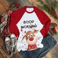 thumbnail image 2 of Moda mujer Navidad cuello redondo manga larga Patchwork impresión camiseta Casual blusa Tops Pompotops gfhjh4523, 2 of 6