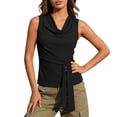 thumbnail image 2 of Babysbule Women's Cowl Neck Sleeveless Ribbed Knit Tank Top Side Tie Slim Fit Casual Summer Blouse for Women, 2 of 9